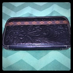 Patricia Nash Black Leather Floral Deboss Wallet